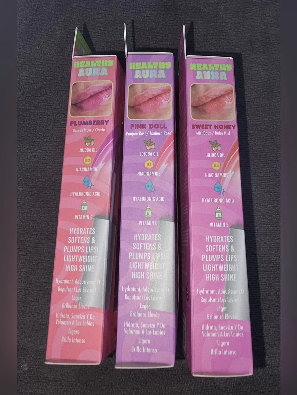 Ioni Tinted Lip Oils — Pink Doll, Sweet Honey & Plumberry 0.12oz BNIB